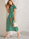 Robe Midi Fendue à Imprimé Fleuri